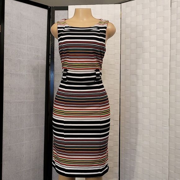BRAND NEW I LE NEW YORK MULTI-COLOR STRIPE CASUAL DRESS - Picture 3 of 16